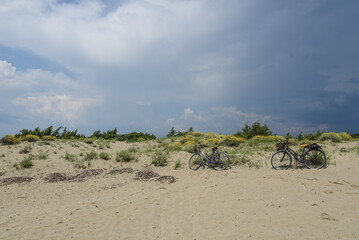 Fototapeta na wymiar Biciclette su una duna
