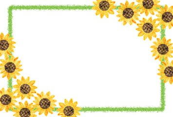 かわいい　ひまわりたち　シンプルな枠