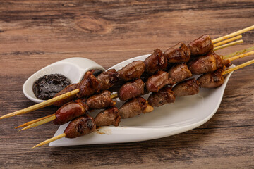 Asian cuisine - chicken hearts skewer