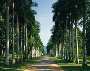 avenue of palms, botanical garden near kandy, sri lanka, 