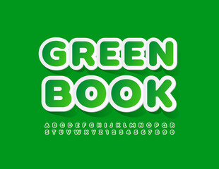 Vector creative sign Green Book. Bright sticker Font. Trendy Alphabet Letters and Numbers set