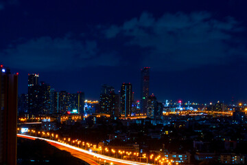 Fototapeta na wymiar Bangkok cityscape night light and tower building