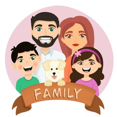 family of four and dog