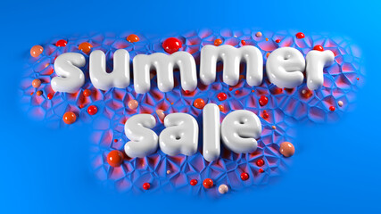 summer sale bright white glossy letters on a blue abstract background. 3d illustration
