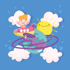 funny boy playing plane