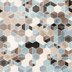 Obraz premium Seamless grungy hexagon pattern isometric geometry net print. High quality illustration. Minimal tech grid layout. Detailed intricate trendy graphic for surface design and print.
