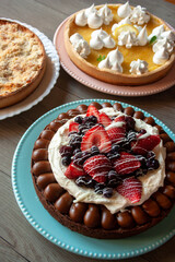 chocolate cake and red berries