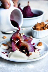 pears in red wine with cream