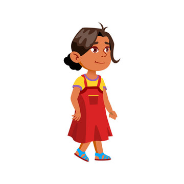 indian girl walking with grandparents on street cartoon vector. indian girl walking with grandparents on street character. isolated flat cartoon illustration