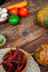 still life with vegetables and spices