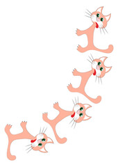 Frames of stylized cats on a white sheet of A4 format, surreal, graphics