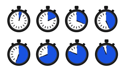 Timers set on white backdrop. Web timer icon. Modern vector design elements set. Countdown 
