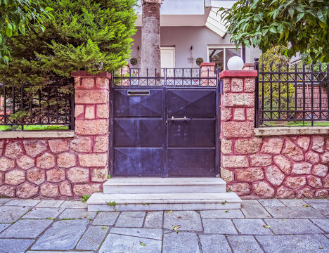 Classic Family House Front Entrance Black Iron Door