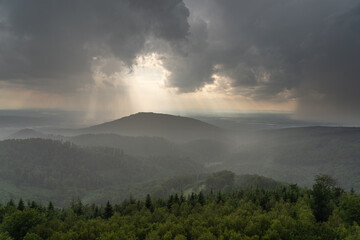 A summer thunderstorm moves from alsace across the rhine plain into the murgtal in the northern...