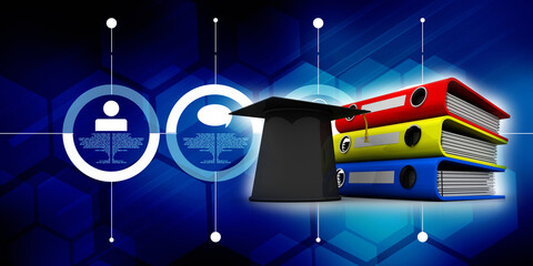 3d rendering education graduate cap with office files
    