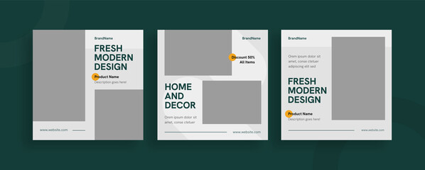 Set of editable templates for Instagram post, Facebook square frame, social media, decor, advertisement, and business promotion, fresh design with white green color and minimalist vector (3/3)