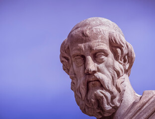 Plato the ancient Greek philosopher statue head, space for your text