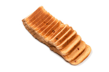 Delicious bread slices isolated on a white background.