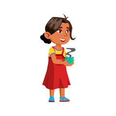funny indian girl drinking hot chocolate with marshmallow in coffee cafe cartoon vector. funny indian girl drinking hot chocolate with marshmallow in coffee cafe character. isolated flat cartoon