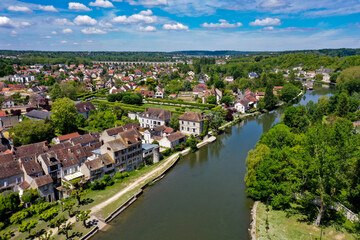 Fototapeta na wymiar aerial view during the spring on the town of Moret sur Loing