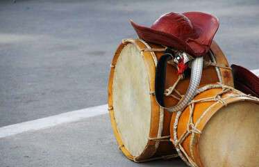 Musical instruments rest on the floor in june festivities in the city of Caruaru in Northeast Brazil