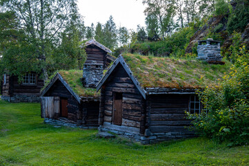 Abandoned Norwegian wooden houses in the fjord landscapes