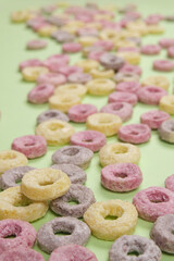 Cereal background. Colorful breakfast food, close up