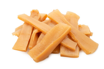 sliced canned bamboo shoots  isolated on white background