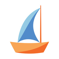 Sail boat yacht flat vector illustration. Colorful isolated sailboat on white background. Simple nautical logo design. Marine icon. Sea vacation concept. Yacht regatta sports clipart. Sailing race.