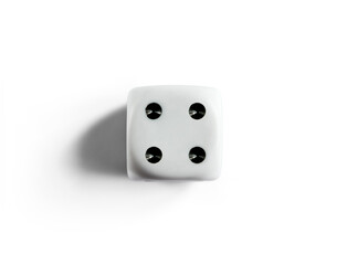 Number 4 on clean dice. Top view. White background.