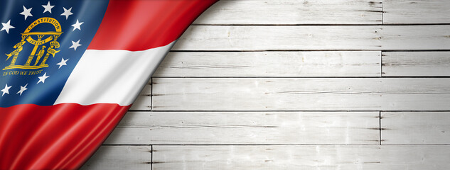 Georgia flag on white wood wall banner, USA