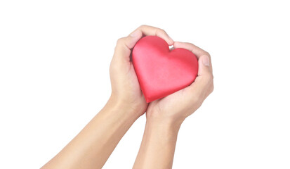 Hands holding red heart. heart health donation concepts