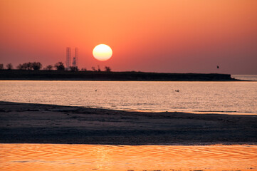 The orange sunset on the Black Sea