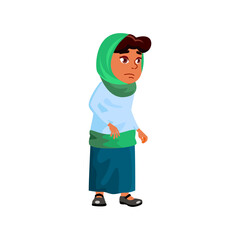 tired muslim girl preteen on school lesson cartoon vector. tired muslim girl preteen on school lesson character. isolated flat cartoon illustration
