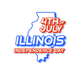 illinois state 4th of july independence day with map and USA national color 3D shape of US state Vector Illustration
