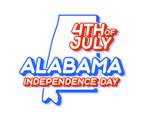alabama state 4th of july independence day with map and USA national color 3D shape of US state Vector Illustration