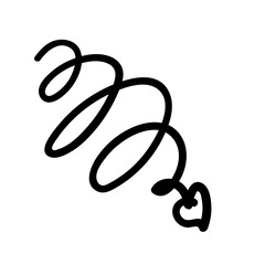 curved spiral arrow with heart-tipped doodle hand drawn. vector illustration
