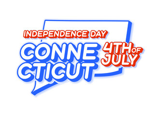 connecticut state 4th of july independence day with map and USA national color 3D shape of US state Vector Illustration