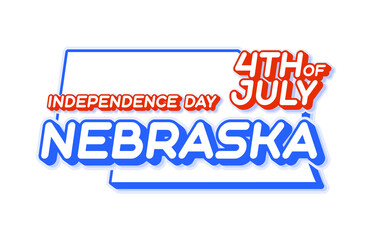nebraska state 4th of july independence day with map and USA national color 3D shape of US state Vector Illustration