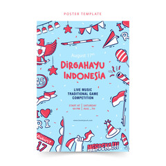 Hand-drawn poster template Indonesia Independence day, Dirgahayu means celebration, Merdeka means Independence
