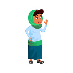 positive emotion arabian girl approving choice friend for picnic in park cartoon vector. positive emotion arabian girl approving choice friend for picnic in park character. isolated flat cartoon
