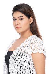 Lifestyle of a Indian woman, wearing hot pants and crochet jacket