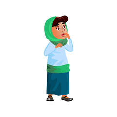 surprised muslim girl watching cartoon release on tv cartoon vector. surprised muslim girl watching cartoon release on tv character. isolated flat cartoon illustration