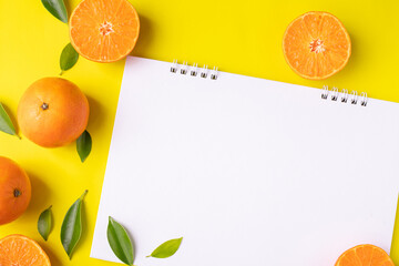 blank screen on paper with slice orange