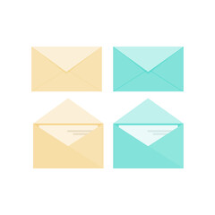 set of mail icon vector illustrations in yellow and turquoise flat design style. Unread and read envelope icon notification