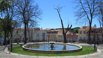 fountain in the center of the city