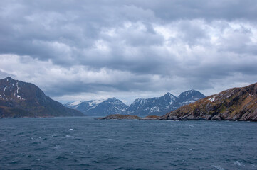 Obraz premium Norwegian fjords shore landscapes view from the sea