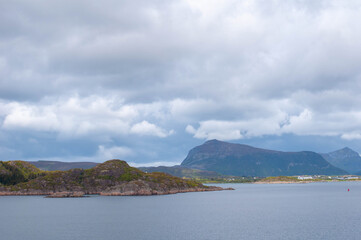 Norwegian fjords shore landscapes view from the sea