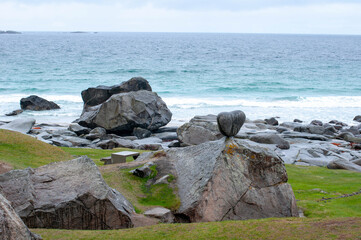 Norwegian fjords shore landscapes view from the sea