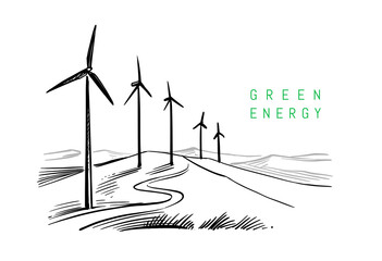 wind energy drawing on white background. Sketch design